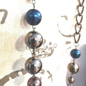 Long versatile necklace gray & navy blue